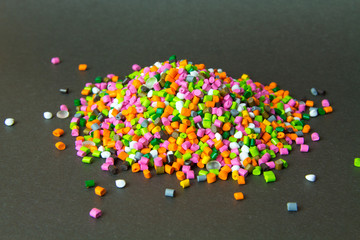 Plastic pellets . Plastic granules after processing .Polymer.
