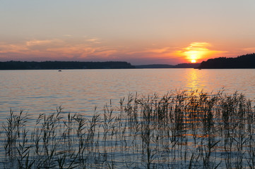 Sunset at a Masurian lake in Poland