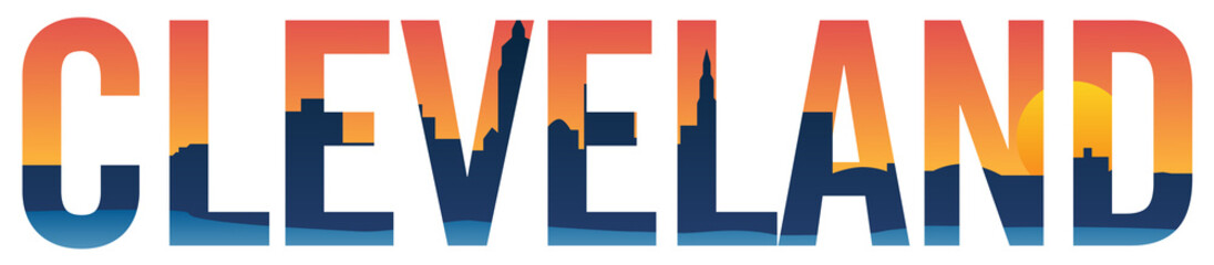 Cleveland skyline in text isolated vector graphic illustration