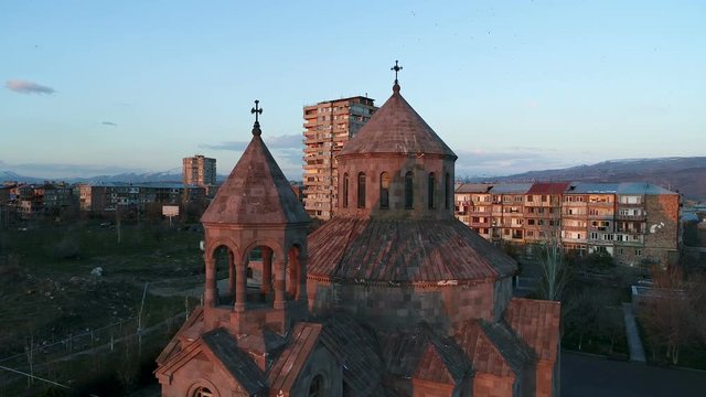 Aerial view of St. Sarkis Church, Armenia - Yerevan - Nor Nork - Aerial shot 4K