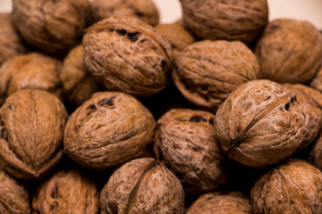 walnuts on pink  background
