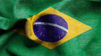 Fototapeta na wymiar High resolution Brazil flag flowing with texture fabric detail