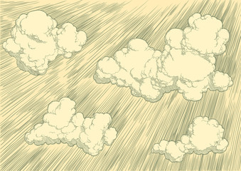 Clouds in the sky. Hand drawn engraving. Editable vector vintage illustration. 8 EPS