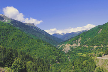 Obraz premium Valley in Caucasus mountain with dangerous road