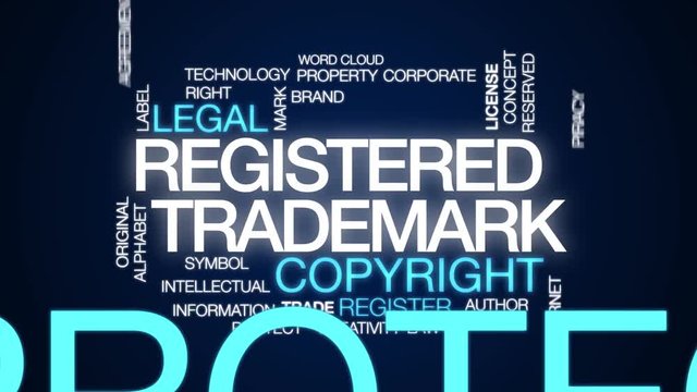 Registered trademark animated word cloud. Kinetic typography.