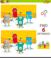 Fototapeta na wymiar differences game with cute cartoon robots