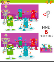 differences game with funny cartoon robots