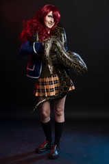 anime cosplay girl and python