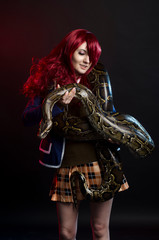 anime cosplay girl and python