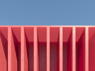 Architectural construction against the blue sky. 3d render illustration with copy space. Abstraction advertising background for design.