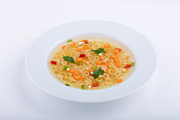 vegetable soup on a white table