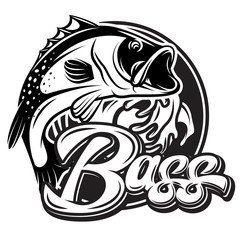 Monochrome vector illustration with bass and calligraphy lettering