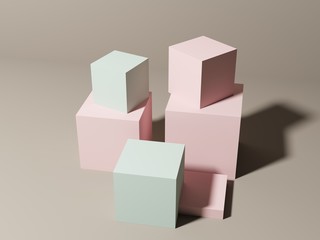 Obraz premium Cubes on a light background - 3d illustration. Abstract composition of geometric objects for the design of presentations of goods, advertising.