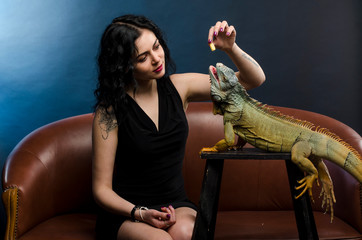 sexy girl with green iguana