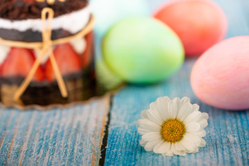 cake and colored eggs