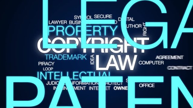 Copyright law animated word cloud. Kinetic typography.