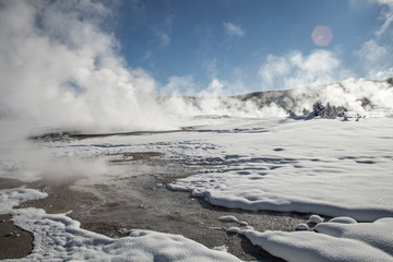 winter landscape with lake and sky