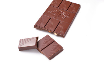 chocolate with almonds on white background