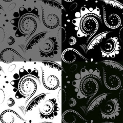 Set of their monochrome carved flowers and petals.