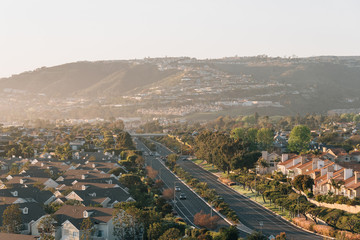 View of Pacific Coast Highway and hills from Hilltop Park, in Dana Point, California