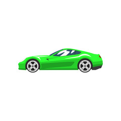 Green sports racing car, supercar, side view vector Illustration on a white background
