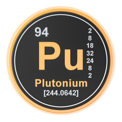 Plutonium Pu chemical element. 3D rendering