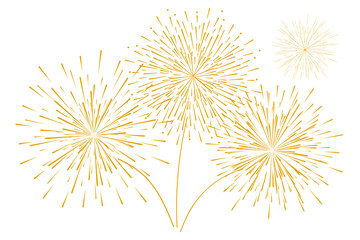 Festive new year's Golden fireworks isolated on a white background. Vector illustration