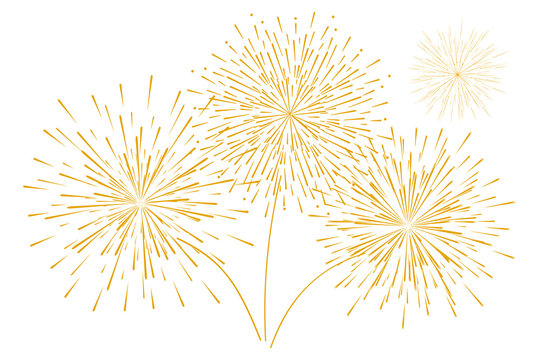 Festive new year's Golden fireworks isolated on a white background. Vector illustration