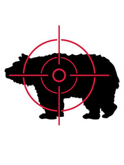 jäger braunbär jagen schießen zielvisier fadenkreuz treffer erschießen töten grizzlybär schwarzbär bär berge teddy wald tier wildnis wild gefährlich clipart design logo
