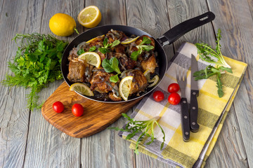 The fried cod fish with onions