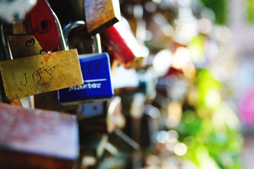 colorful locks on bridge