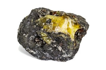 Macro of mineral stone Anglesite in Galena on white background