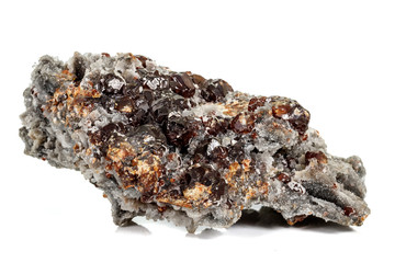 Macro stone mineral Sphalerite on a white background