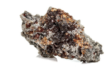 Macro stone mineral Sphalerite on a white background