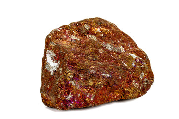 Macro stone Bornite mineral on white background