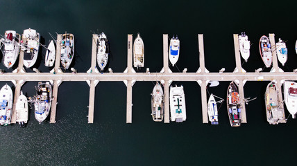 Aerial boats in marina