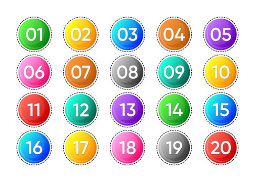 Twenty colorful vector numbers icons on white background