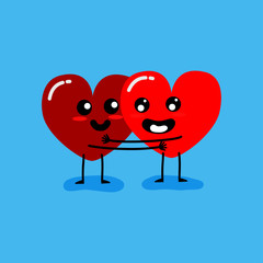 Happy Valentine's day card. feeling in love and hug. Two happy hearts character on blue background vector illustration. 