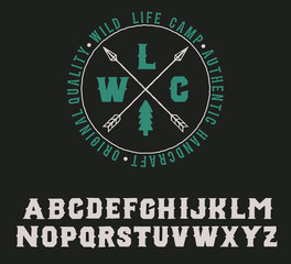 Wild Life Camp logo and serif font. Original handmade typeface. Stylish font and logo to create prints and posters.