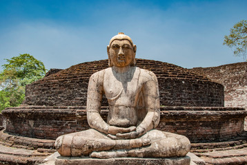 The sacred quadrangle with buddha, ancient ruins in Polonnaruwa in Sri Lanka