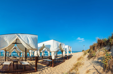 Morning sandy beach, Pescoluse, Puglia, Italy