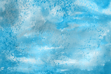 Blue watercolor paper textures on white background. Chaotic abstract organic design.