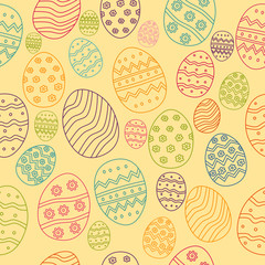 Easter eggs composition hand drawn colorful on cream background. Vector seamless simple pattern. printing on fabric,gift wrap and wallpapers. 