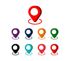 set colorful map pointer location pin icon 3D marker vector illustration. Navigation concept. GPS symbol on white background.