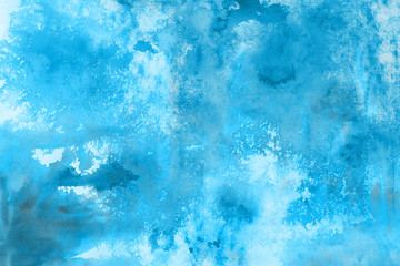 Blue watercolor paper textures on white background. Chaotic abstract organic design.