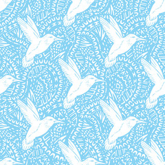 Seamless pattern with hand drawn hummingbird.