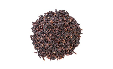 jasmine black rice heap isolated on white background. nutrition. bio. natural food ingredient. top view.