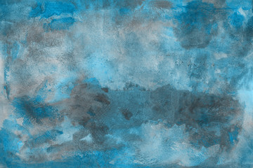 Blue watercolor paper textures on white background. Chaotic abstract organic design.