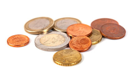 Pile of Euro coins isolated on white background