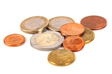 Pile of Euro coins isolated on white background